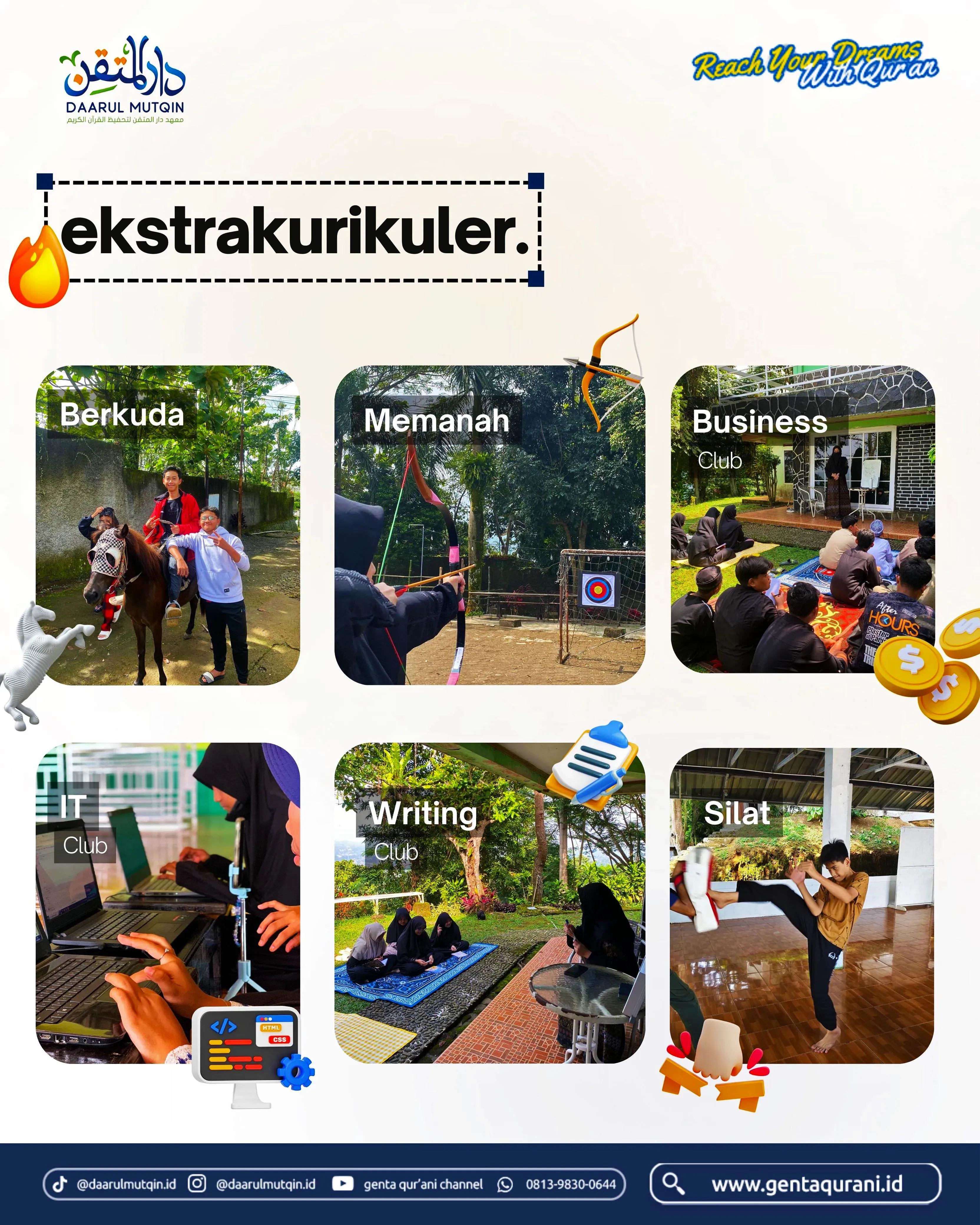 Mau ngafal Qur'an, tapi khawatir akademis SMP/SMA ketinggalan? Tapi kalau Qur'an plus akademis khawatir nggak fokus hafalannya? Check it out. Mungkin ini yang kamu cari! Program Pesantren Tahfidz 3 Tahun Daarul Mutqin Genta Qurani.