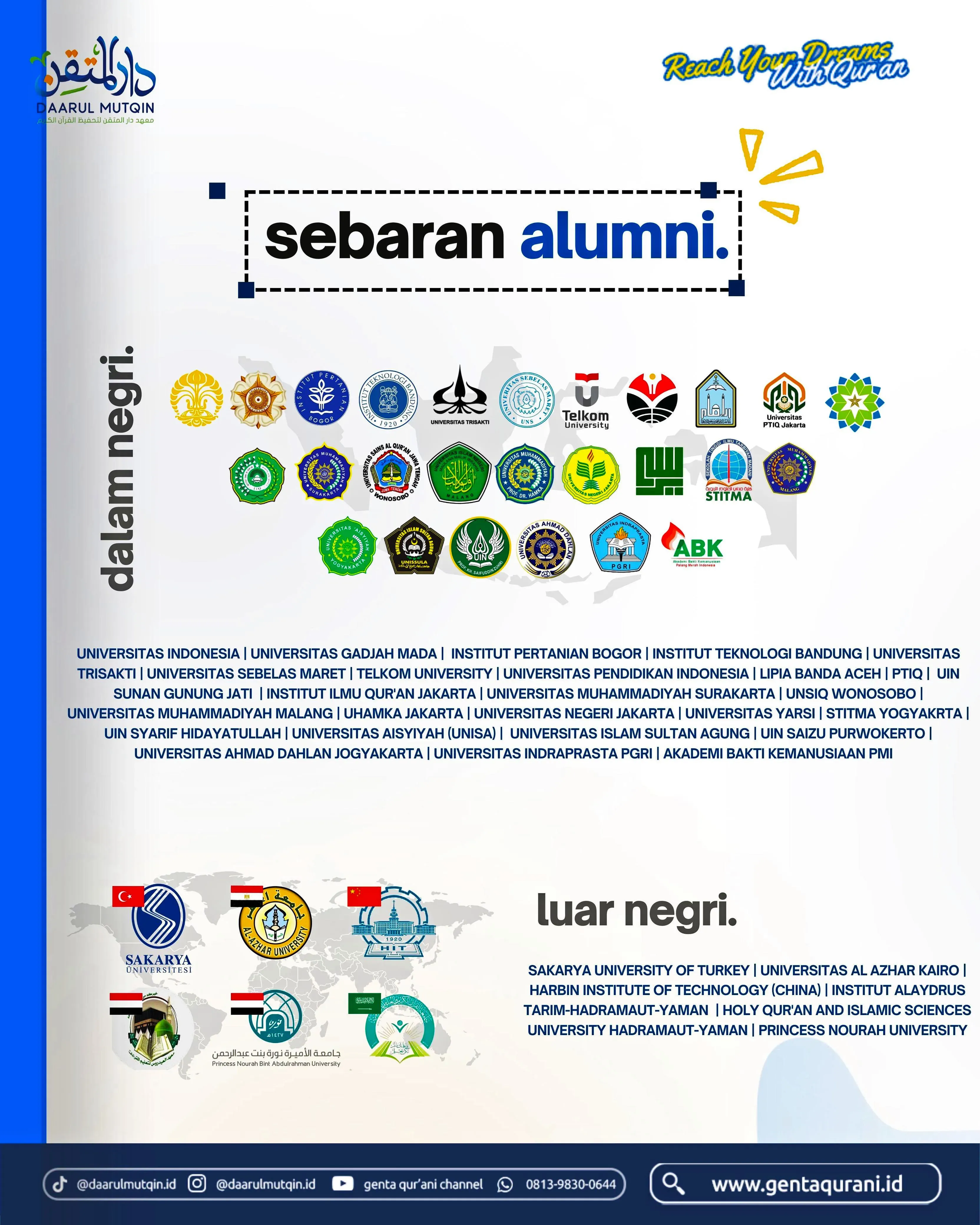 Mau ngafal Qur'an, tapi khawatir akademis SMP/SMA ketinggalan? Tapi kalau Qur'an plus akademis khawatir nggak fokus hafalannya? Check it out. Mungkin ini yang kamu cari! Program Pesantren Tahfidz 3 Tahun Daarul Mutqin Genta Qurani.
