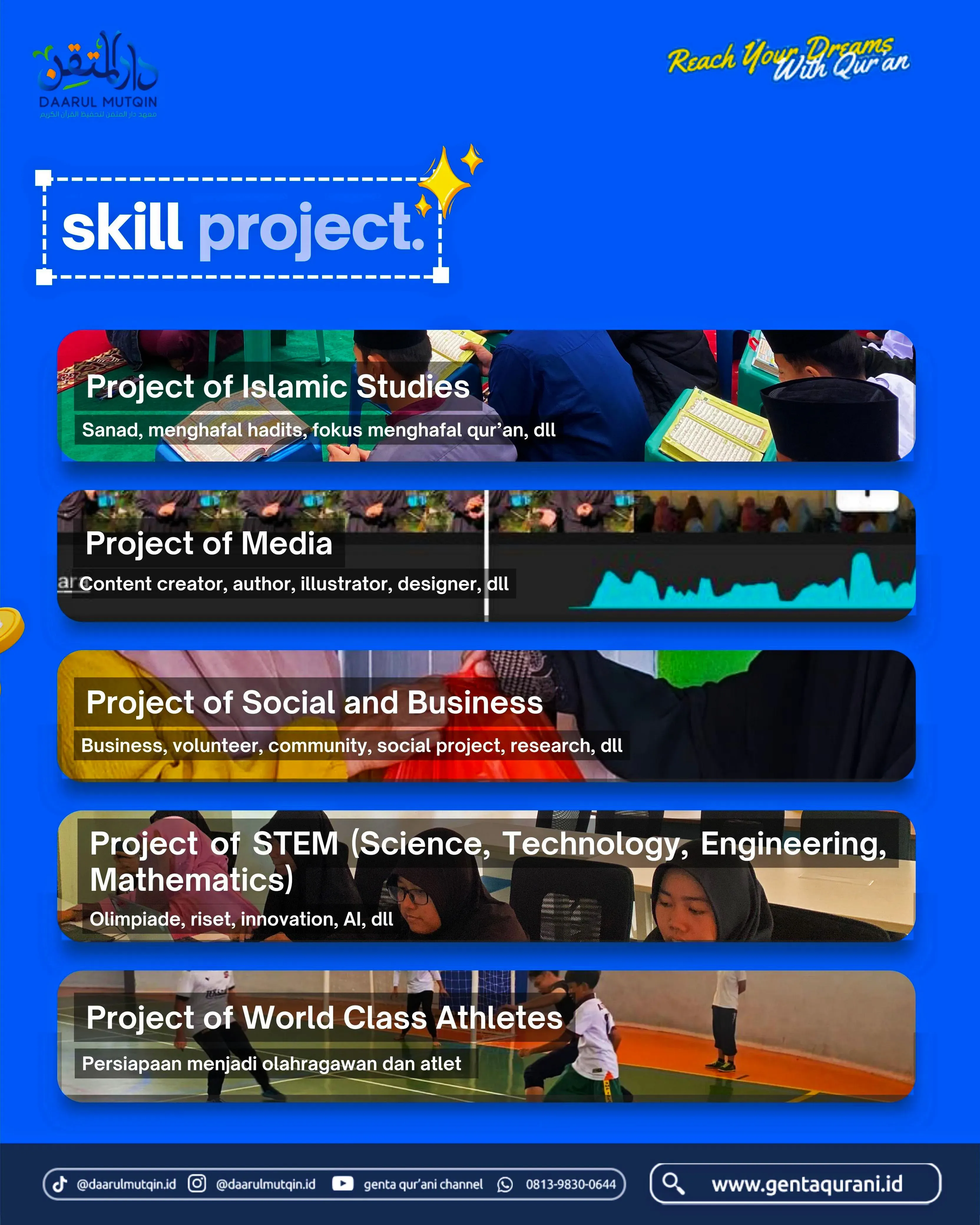 Mau ngafal Qur'an, tapi khawatir akademis SMP/SMA ketinggalan? Tapi kalau Qur'an plus akademis khawatir nggak fokus hafalannya? Check it out. Mungkin ini yang kamu cari! Program Pesantren Tahfidz 3 Tahun Daarul Mutqin Genta Qurani.