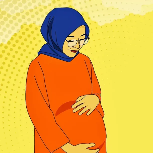 Ibu hamil muslimah yang tampak tenang